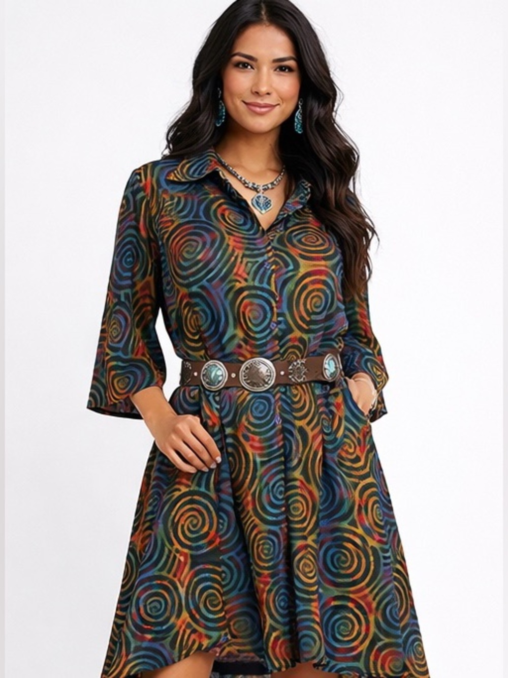 Vibrant Multicolor Asymmetrical Swirl Dress